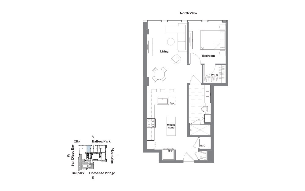 1K - 1 bedroom floorplan layout with 1 bath and 815 square feet.