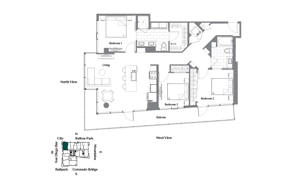3A - 3 bedroom floorplan layout with 2 baths and 1369 square feet. 3A - 3 bedroom floorplan layout with 2 baths and 1369 square feet.