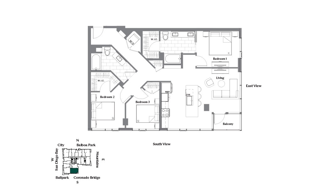 3B - 3 bedroom floorplan layout with 2 baths and 1316 square feet. 3B - 3 bedroom floorplan layout with 2 baths and 1316 square feet.
