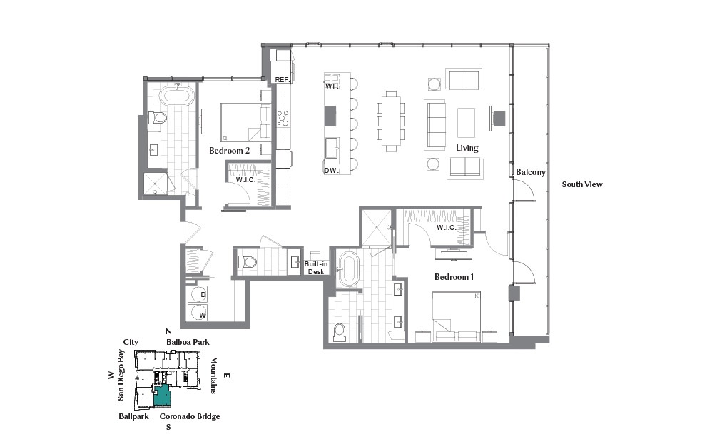 Coronado - 2 bedroom floorplan layout with 2.5 baths and 1831 square feet.